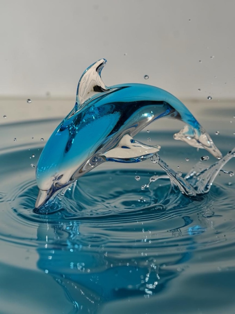 Murano Style Hand blown Blue Glass Dolphin Figurine  (about 11” long x 7” high)